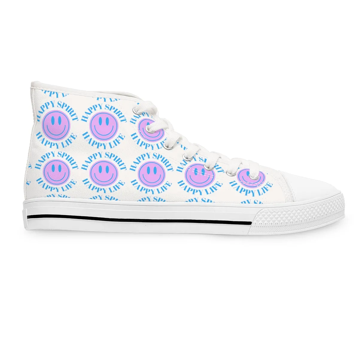 Happy Spirit Happy Life Purple Smile High Top Sneakers, Smile Canvas Shoes for Women, Vsco Girl Shoes, Tumblr Shoes, Lavender Smile Shoes