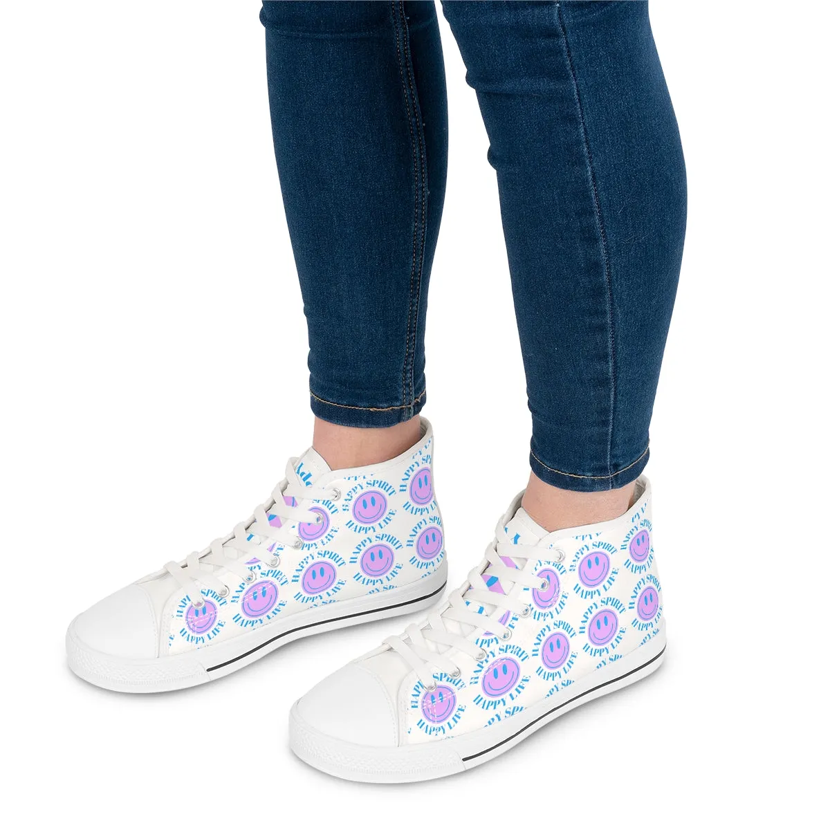 Happy Spirit Happy Life Purple Smile High Top Sneakers, Smile Canvas Shoes for Women, Vsco Girl Shoes, Tumblr Shoes, Lavender Smile Shoes