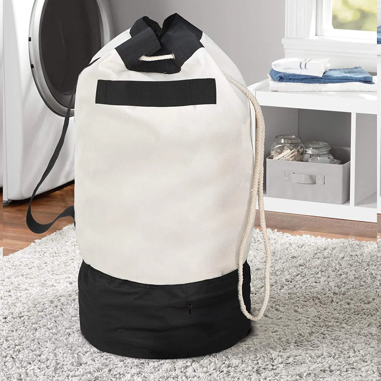 Heavy Duty Duffel Bag with 2 Compartments, Strap, and Handles - Holds up to 80 lbs. - Holds 3 Loads