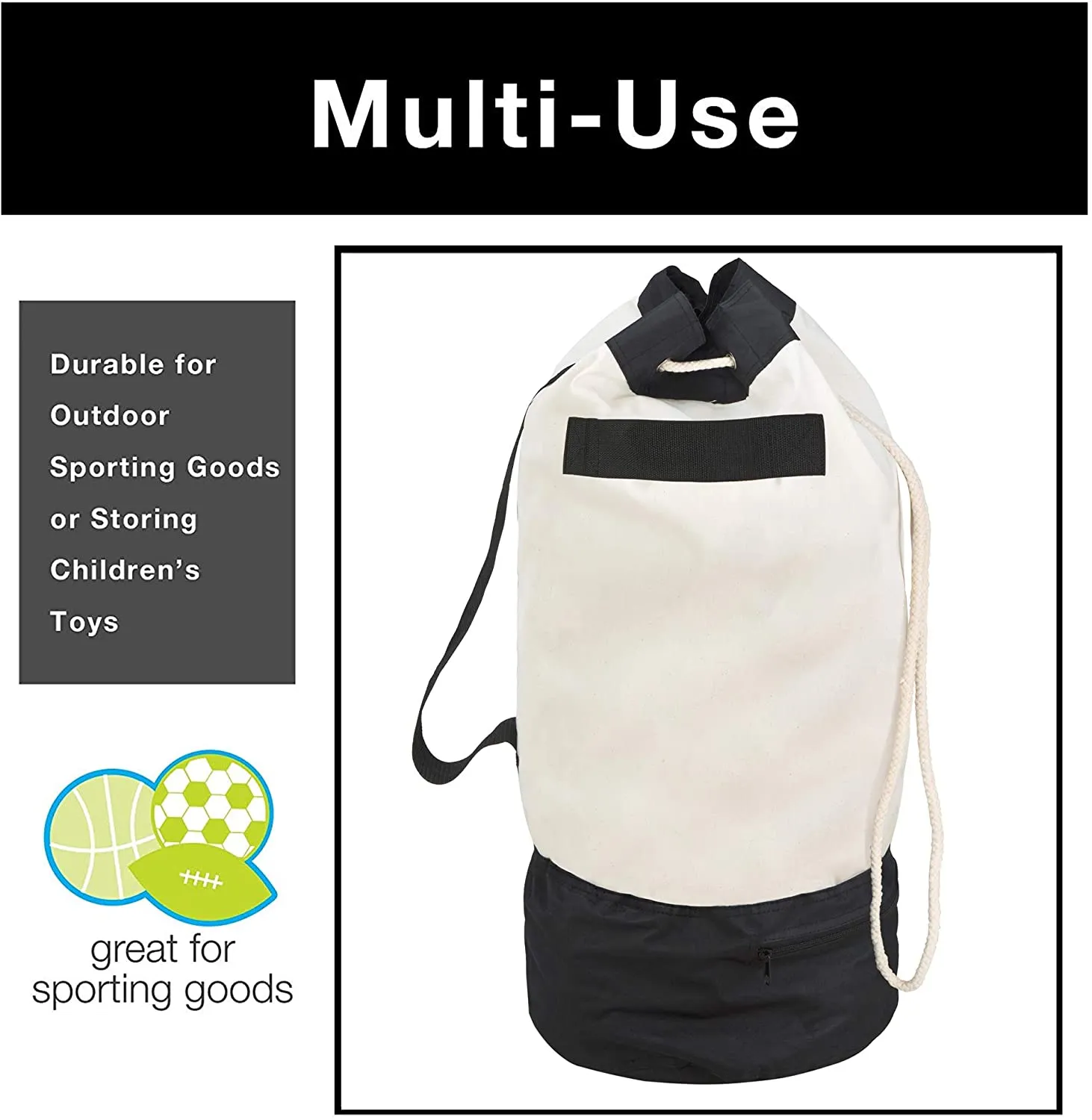 Heavy Duty Duffel Bag with 2 Compartments, Strap, and Handles - Holds up to 80 lbs. - Holds 3 Loads