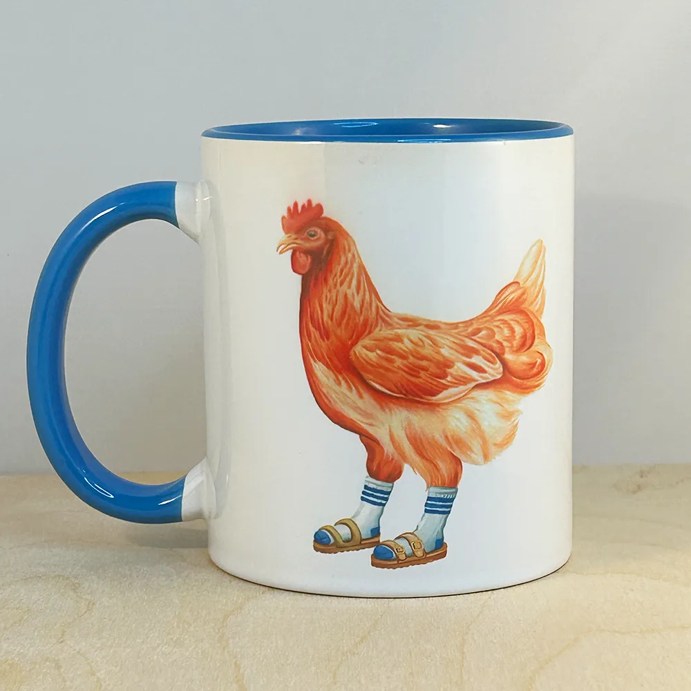 Hen wearing Sandals and socks Mug