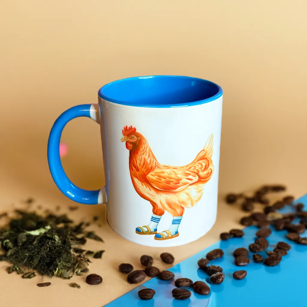 Hen wearing Sandals and socks Mug