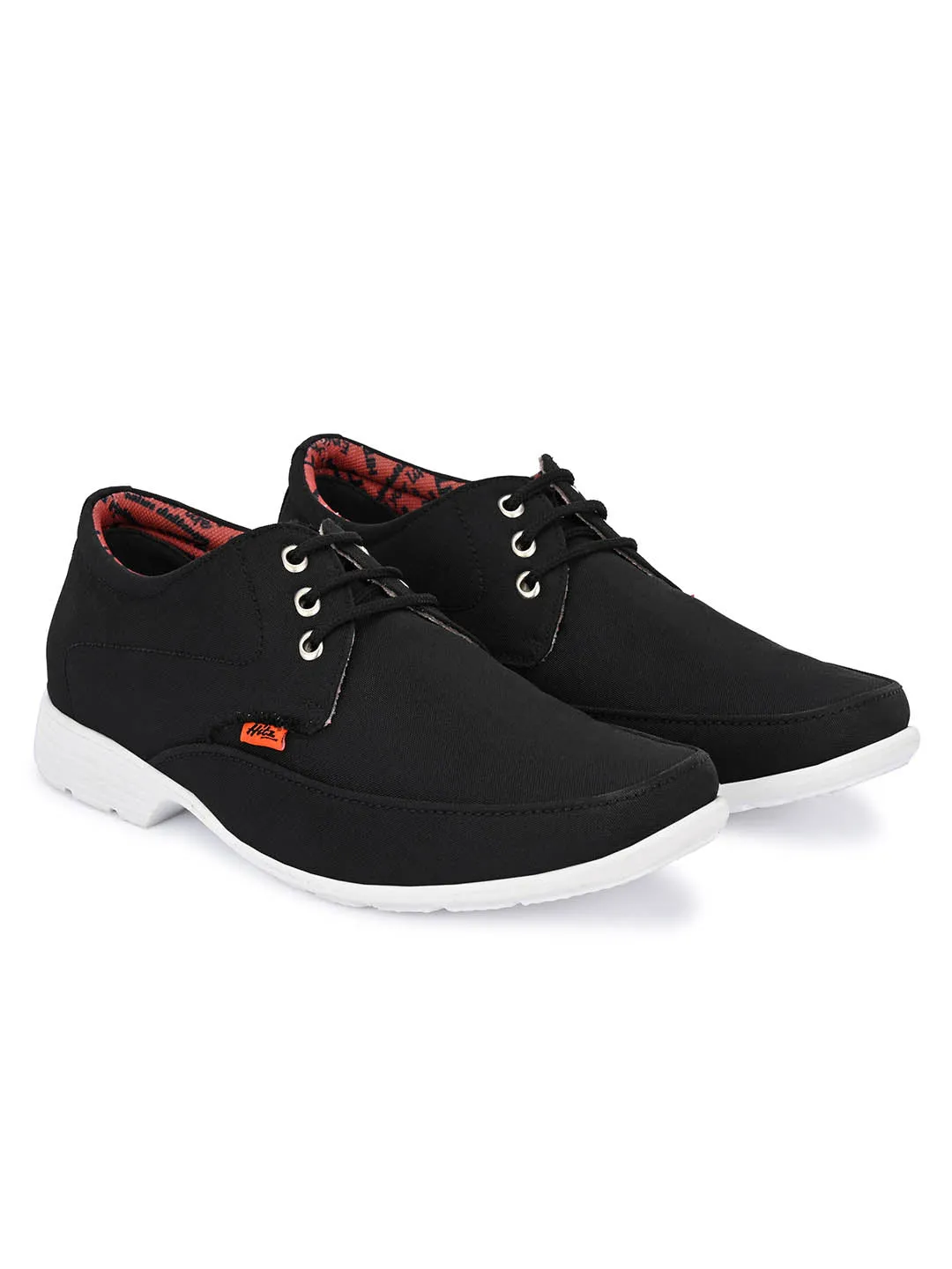 Hitz Men's Black Fabric Made Lace-up Comfort Casual Shoes