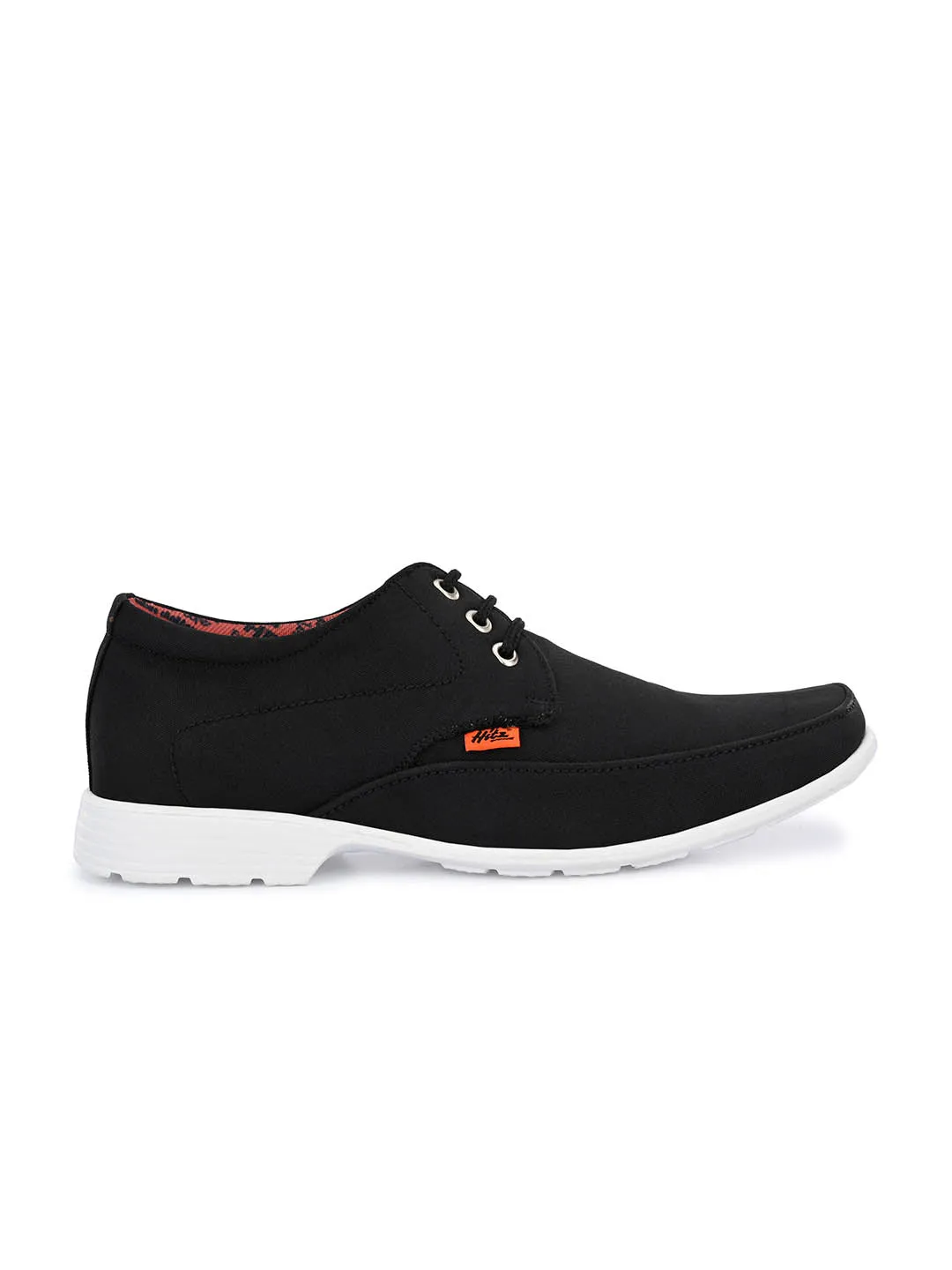 Hitz Men's Black Fabric Made Lace-up Comfort Casual Shoes