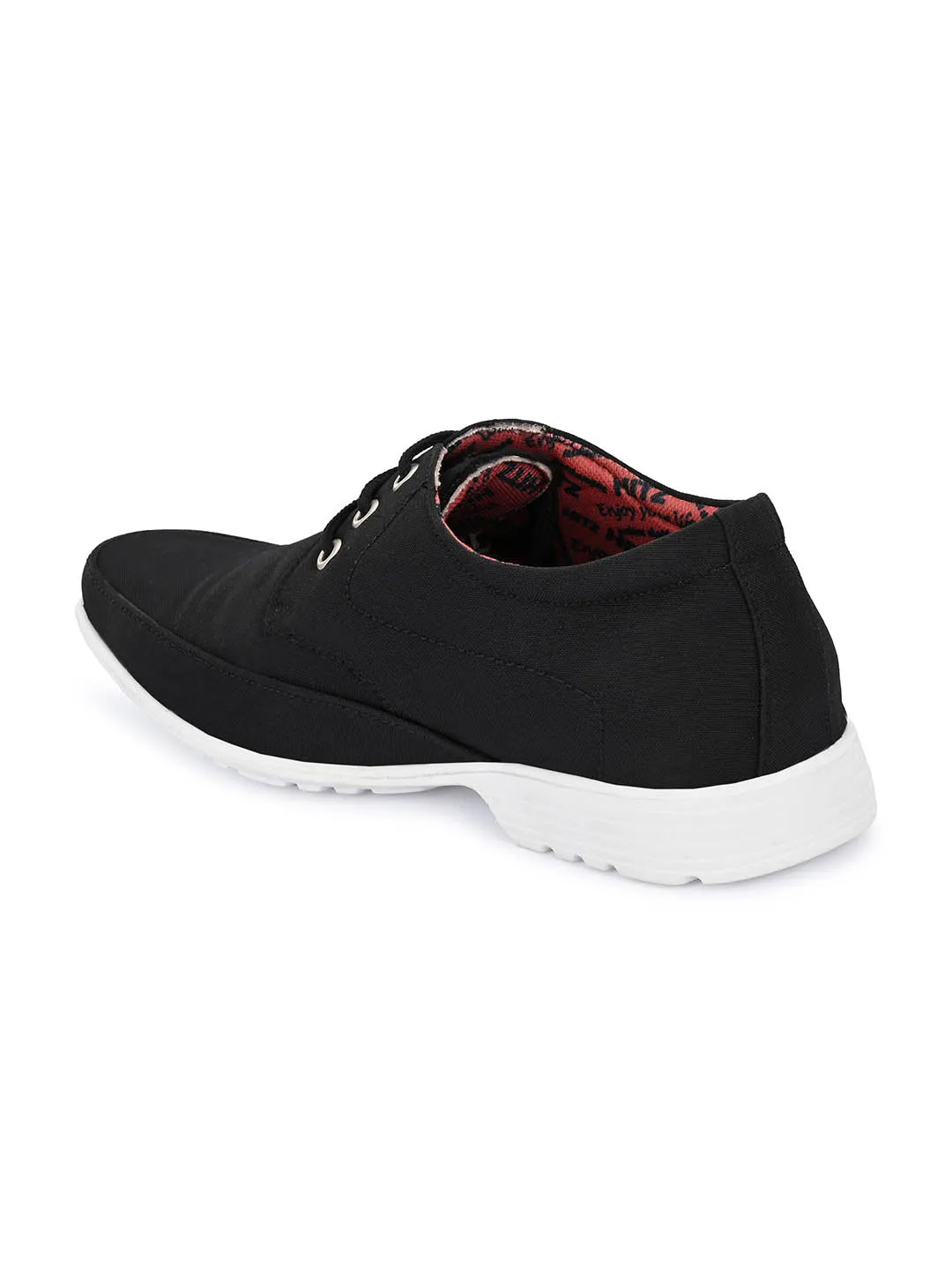 Hitz Men's Black Fabric Made Lace-up Comfort Casual Shoes