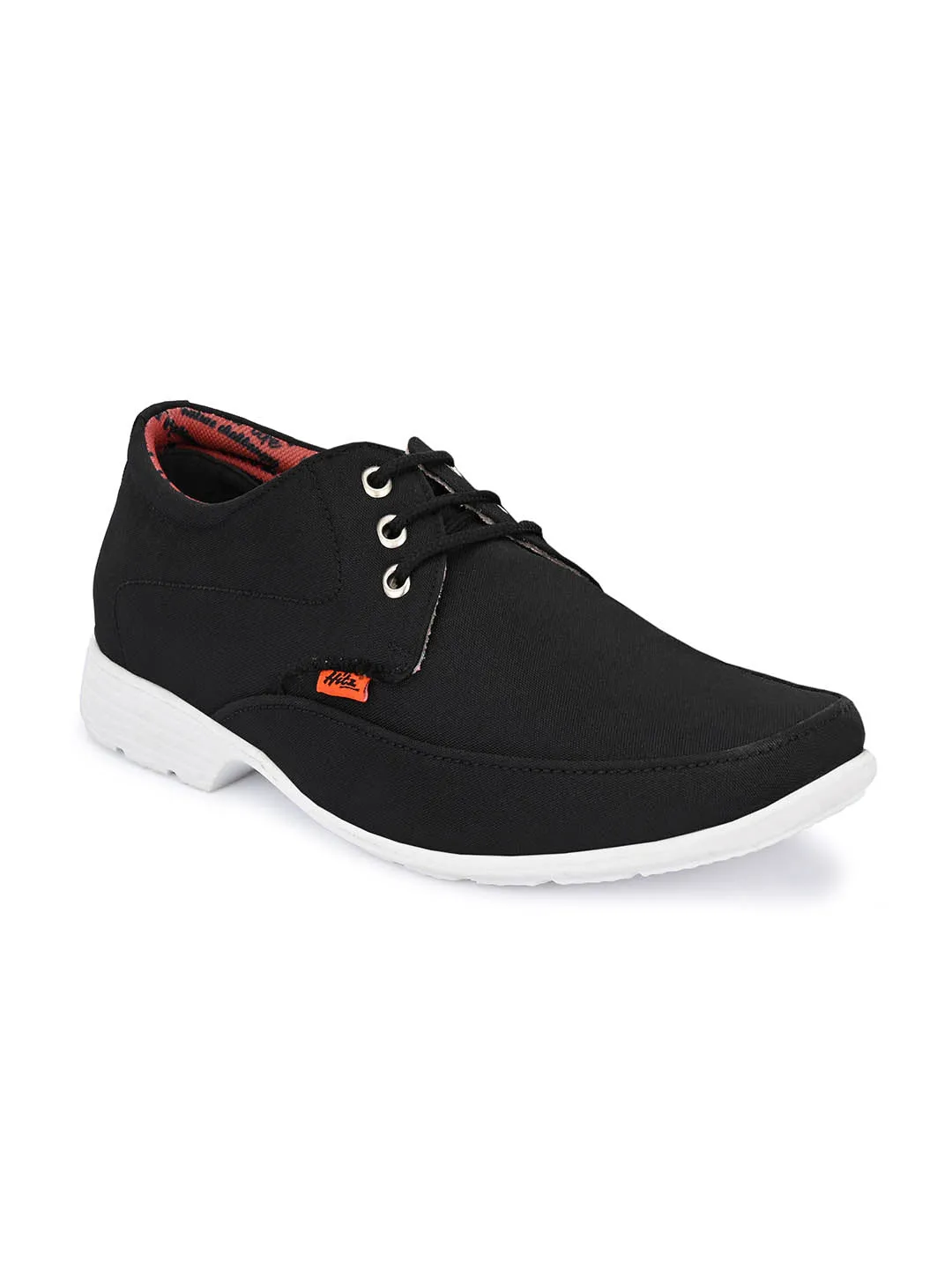 Hitz Men's Black Fabric Made Lace-up Comfort Casual Shoes
