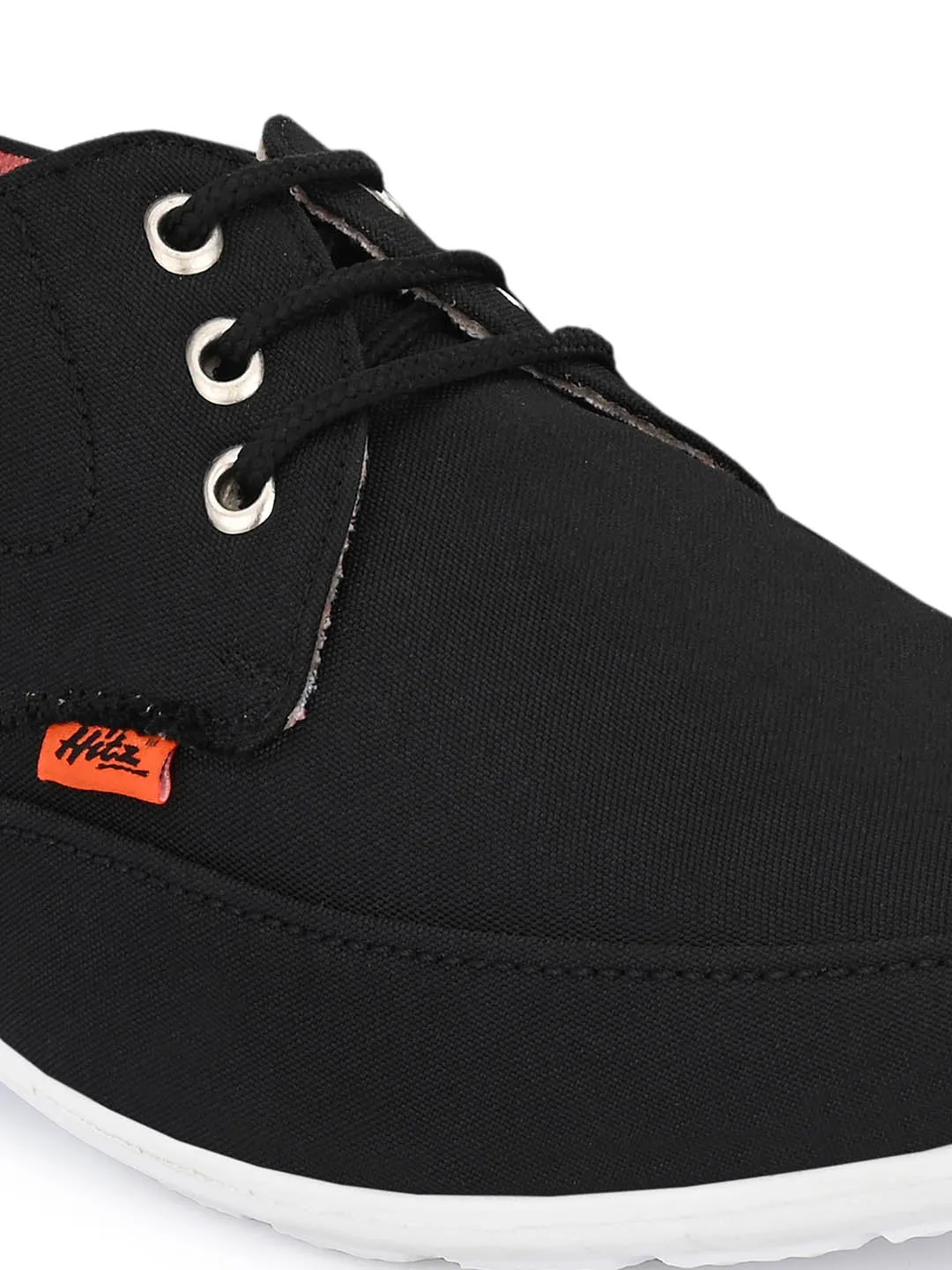 Hitz Men's Black Fabric Made Lace-up Comfort Casual Shoes