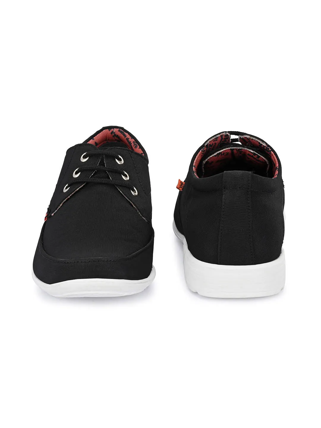 Hitz Men's Black Fabric Made Lace-up Comfort Casual Shoes