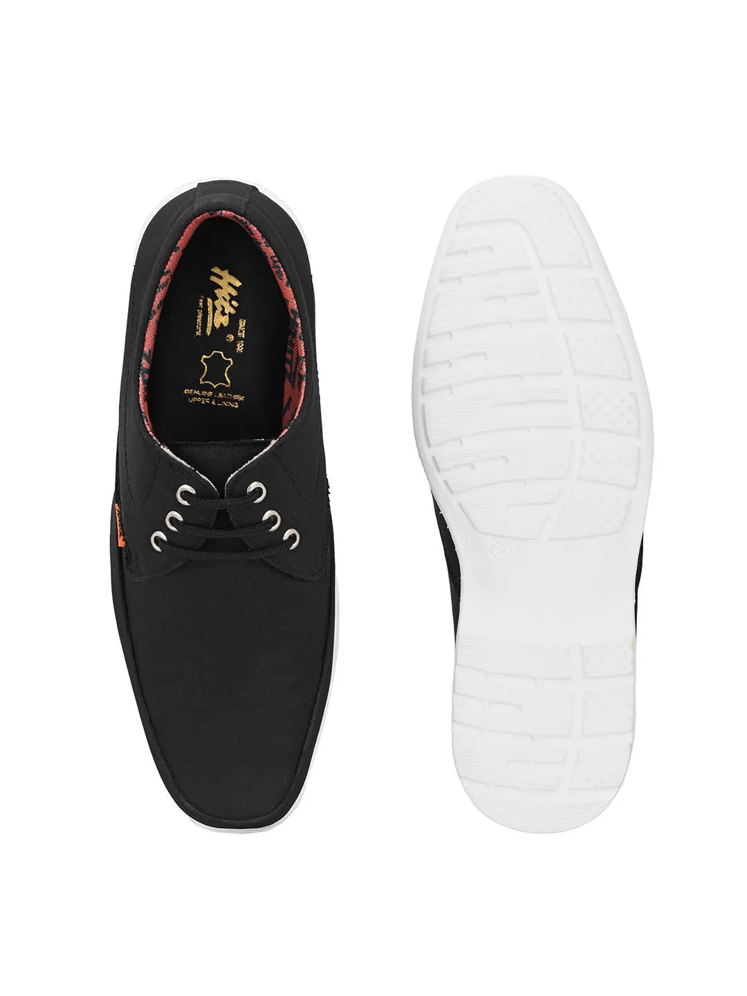 Hitz Men's Black Fabric Made Lace-up Comfort Casual Shoes