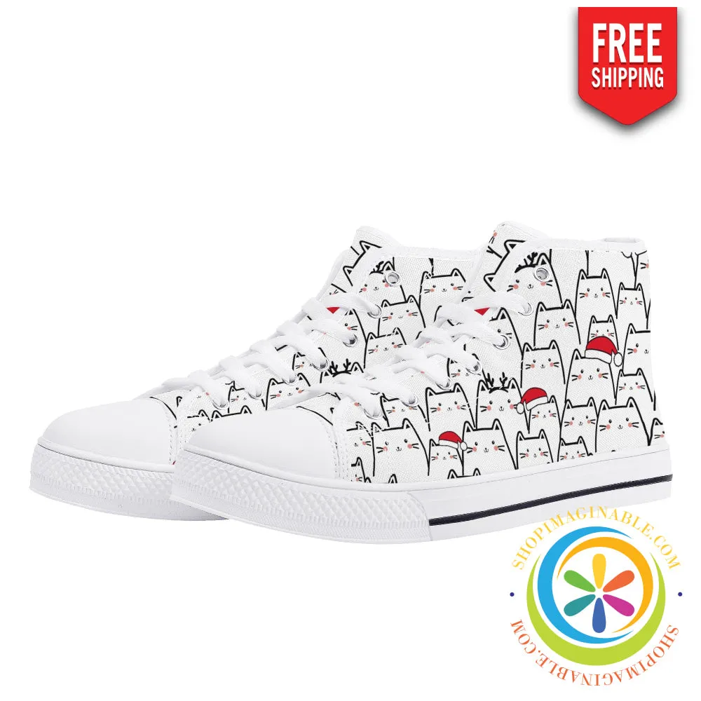 Holiday Cats Ladies High Top Canvas Shoes