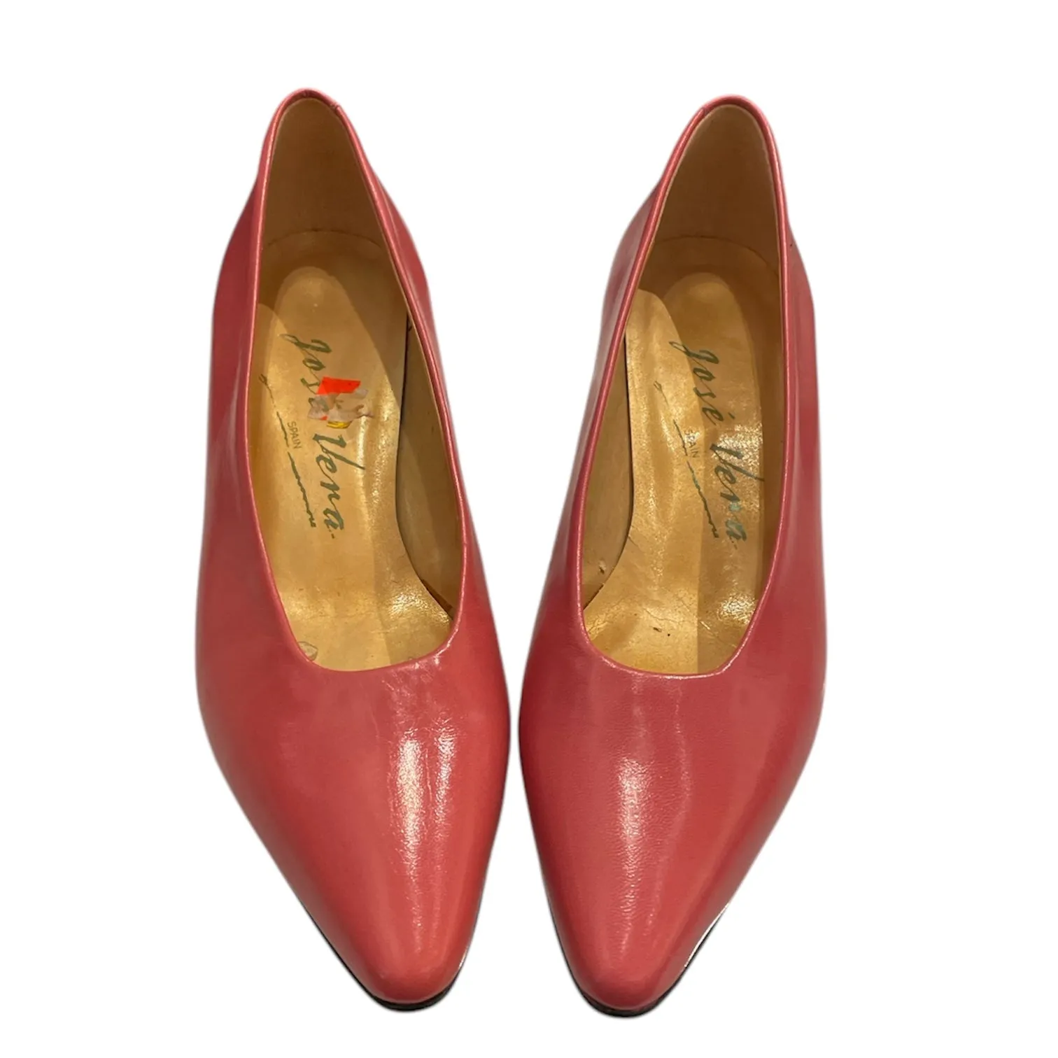 Jose Vera Pink Leather Block Kitten Heels, Made in Spain-Size 6M