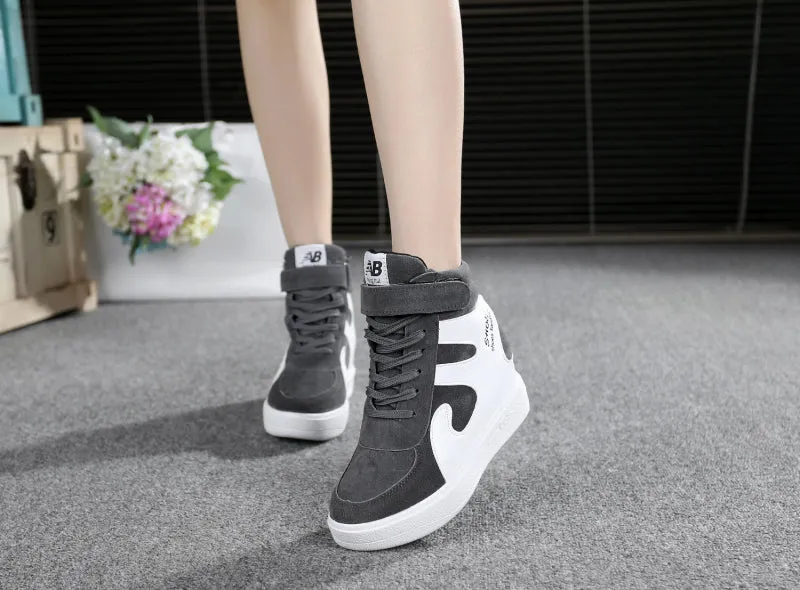 Joskaa NEW Thick Platform Sneakers Casual Lace-Up Wedges High Heel Womens Sport Shoes Outdoor Black Red Platform Vulcanize Shoes Women