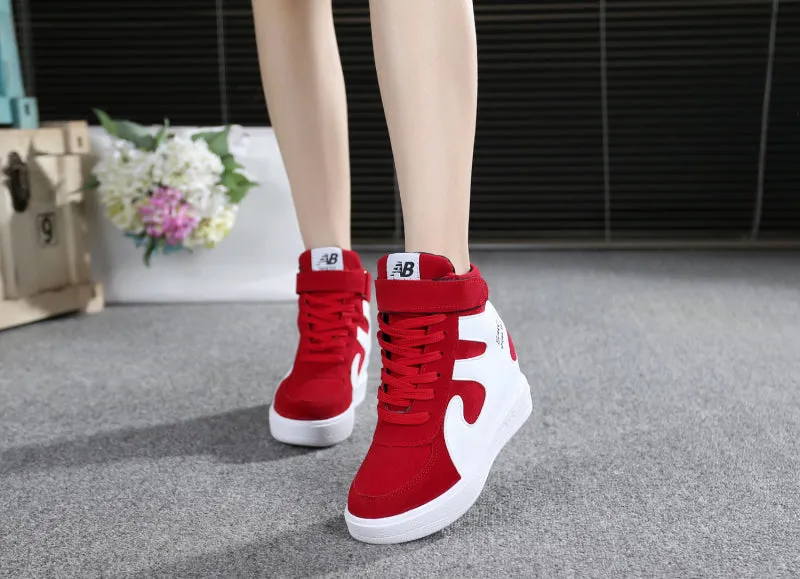 Joskaa NEW Thick Platform Sneakers Casual Lace-Up Wedges High Heel Womens Sport Shoes Outdoor Black Red Platform Vulcanize Shoes Women