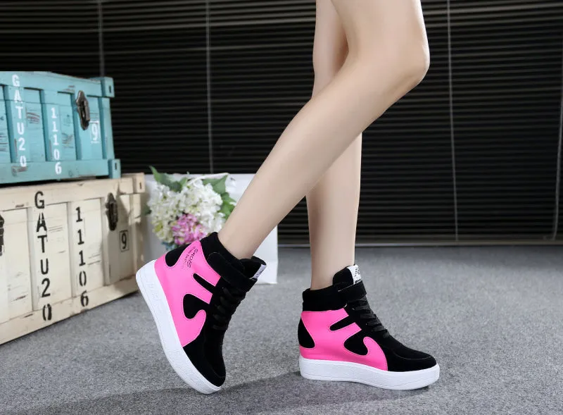 Joskaa NEW Thick Platform Sneakers Casual Lace-Up Wedges High Heel Womens Sport Shoes Outdoor Black Red Platform Vulcanize Shoes Women