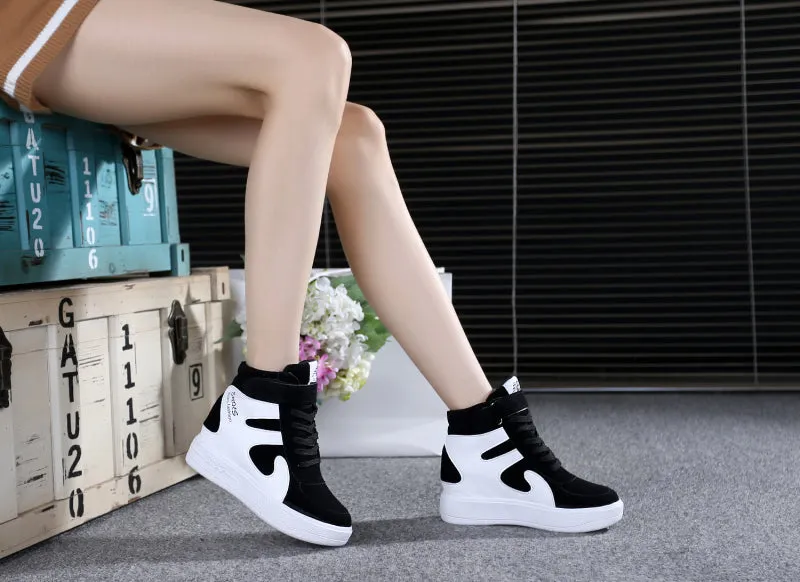 Joskaa NEW Thick Platform Sneakers Casual Lace-Up Wedges High Heel Womens Sport Shoes Outdoor Black Red Platform Vulcanize Shoes Women