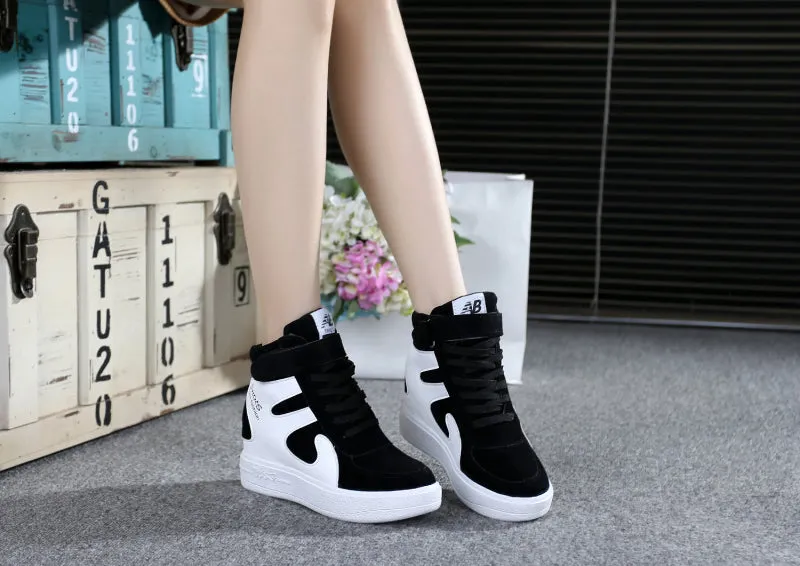 Joskaa NEW Thick Platform Sneakers Casual Lace-Up Wedges High Heel Womens Sport Shoes Outdoor Black Red Platform Vulcanize Shoes Women