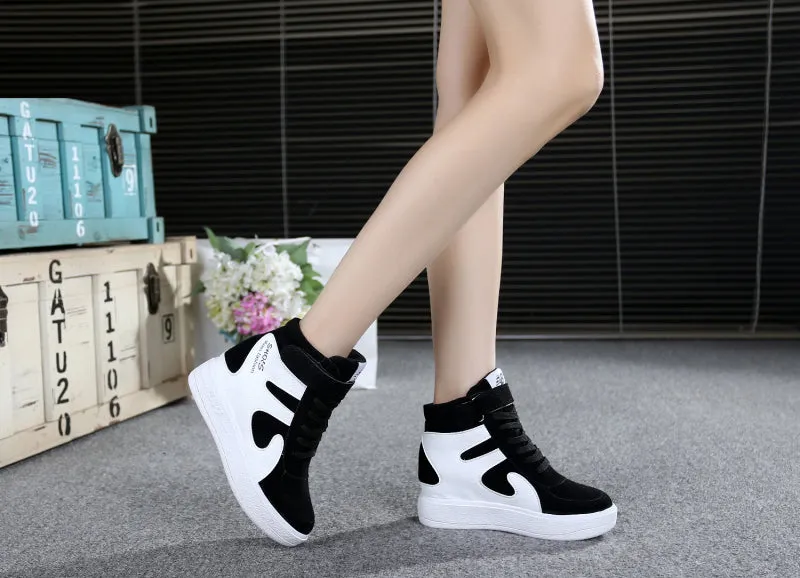 Joskaa NEW Thick Platform Sneakers Casual Lace-Up Wedges High Heel Womens Sport Shoes Outdoor Black Red Platform Vulcanize Shoes Women