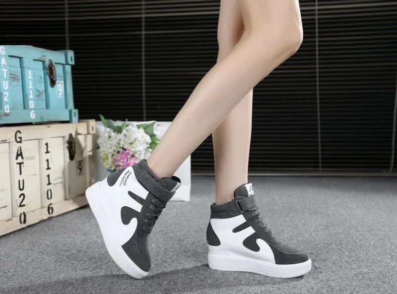 Joskaa NEW Thick Platform Sneakers Casual Lace-Up Wedges High Heel Womens Sport Shoes Outdoor Black Red Platform Vulcanize Shoes Women