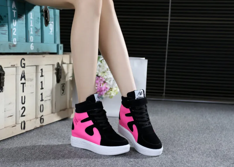 Joskaa NEW Thick Platform Sneakers Casual Lace-Up Wedges High Heel Womens Sport Shoes Outdoor Black Red Platform Vulcanize Shoes Women