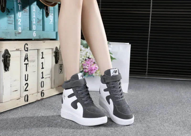 Joskaa NEW Thick Platform Sneakers Casual Lace-Up Wedges High Heel Womens Sport Shoes Outdoor Black Red Platform Vulcanize Shoes Women