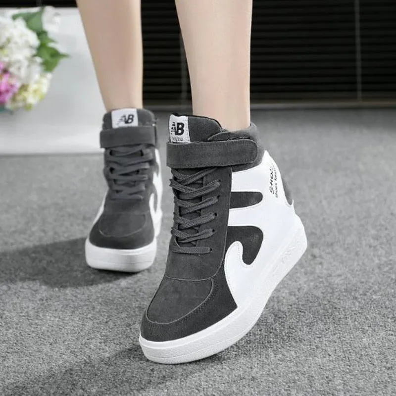 Joskaa NEW Thick Platform Sneakers Casual Lace-Up Wedges High Heel Womens Sport Shoes Outdoor Black Red Platform Vulcanize Shoes Women