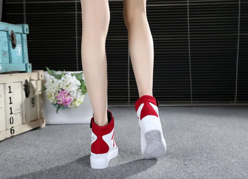 Joskaa NEW Thick Platform Sneakers Casual Lace-Up Wedges High Heel Womens Sport Shoes Outdoor Black Red Platform Vulcanize Shoes Women