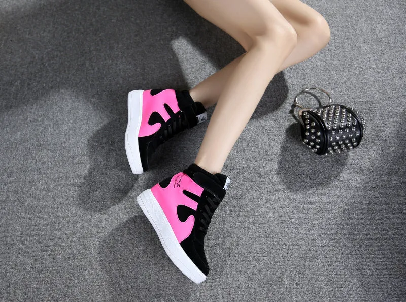 Joskaa NEW Thick Platform Sneakers Casual Lace-Up Wedges High Heel Womens Sport Shoes Outdoor Black Red Platform Vulcanize Shoes Women