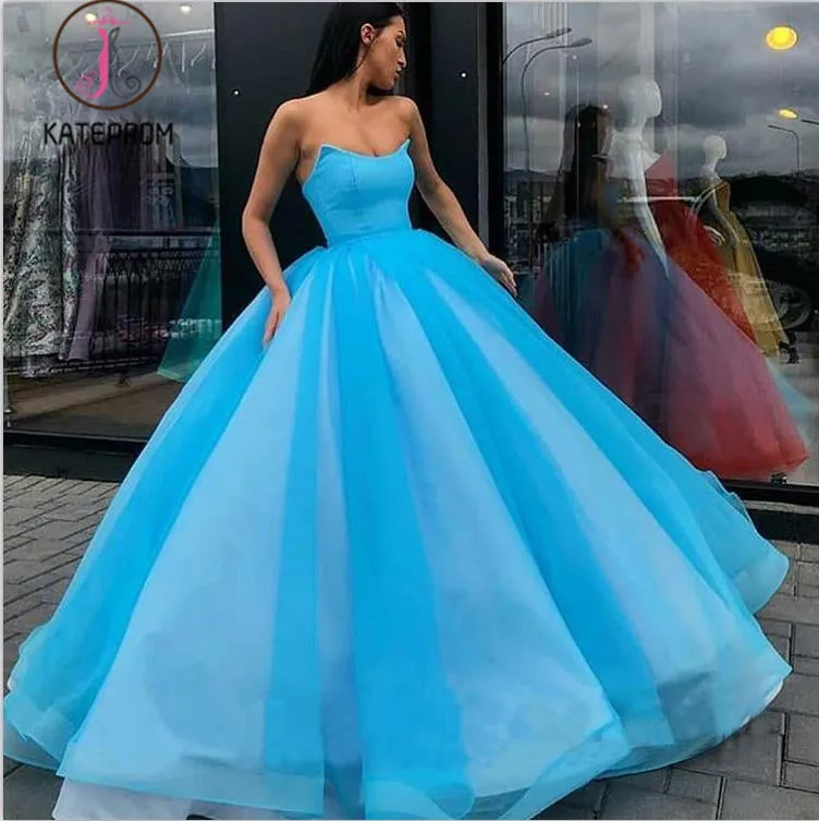 Kateprom Blue Ball Gown Sweetheart Prom Dress, Princess Floor Length Tulle Quinceanera Dresses KPP1050