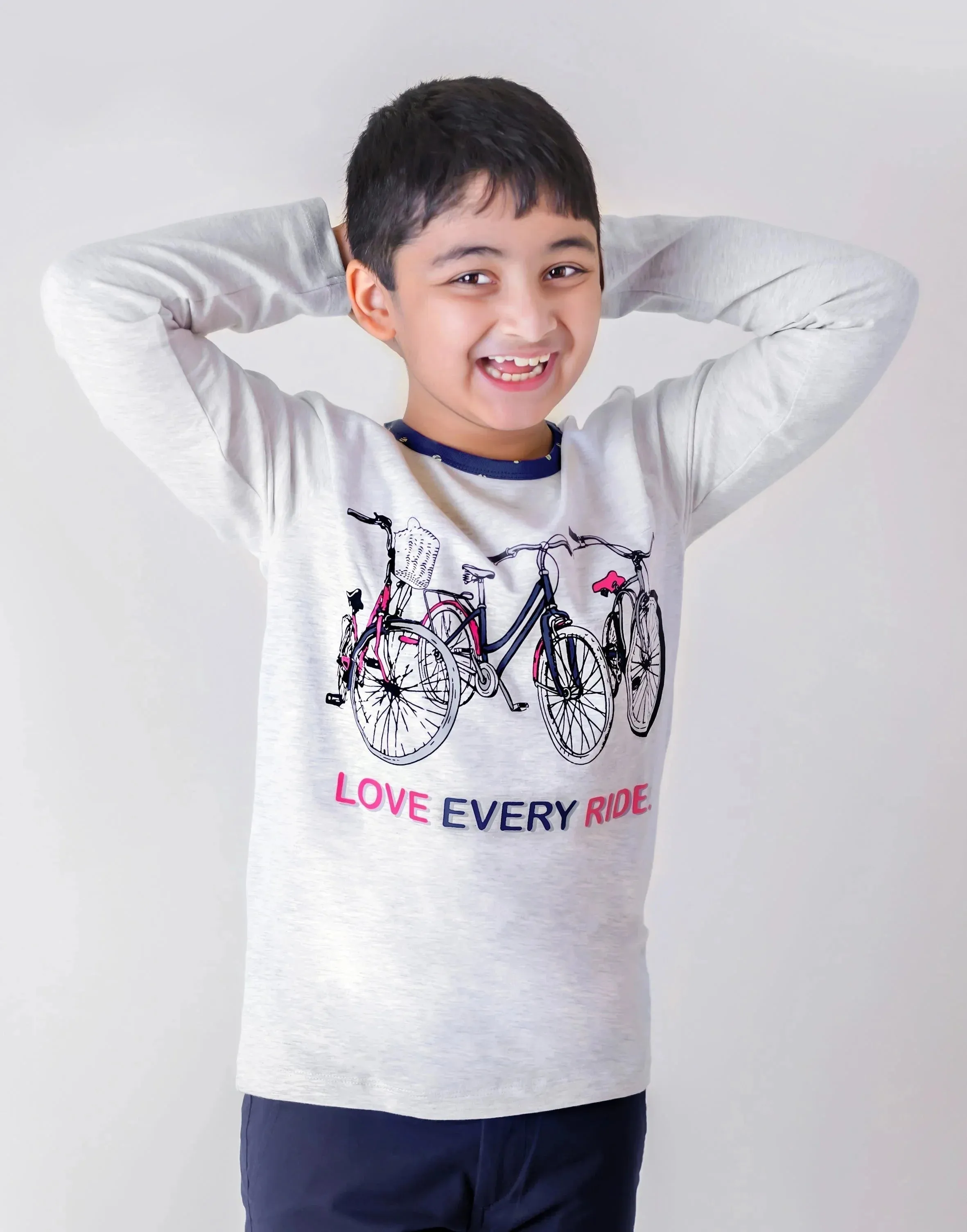 Kids Grey Full Sleeves Biking Cotton T-shirt