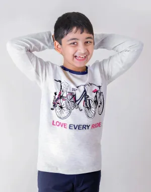 Kids Grey Full Sleeves Biking Cotton T-shirt