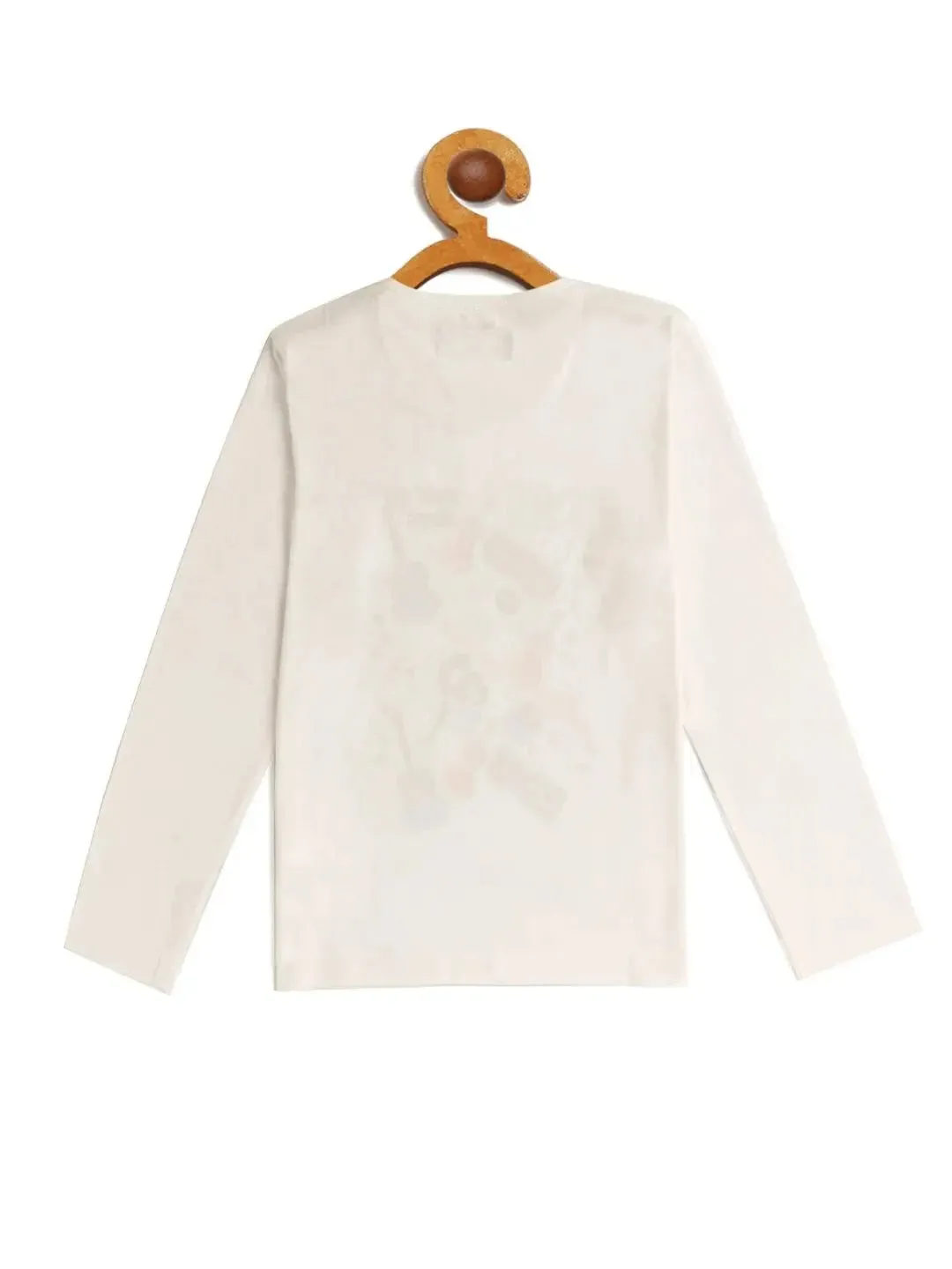 Kids White Music Printed Full Sleeves T-shirt