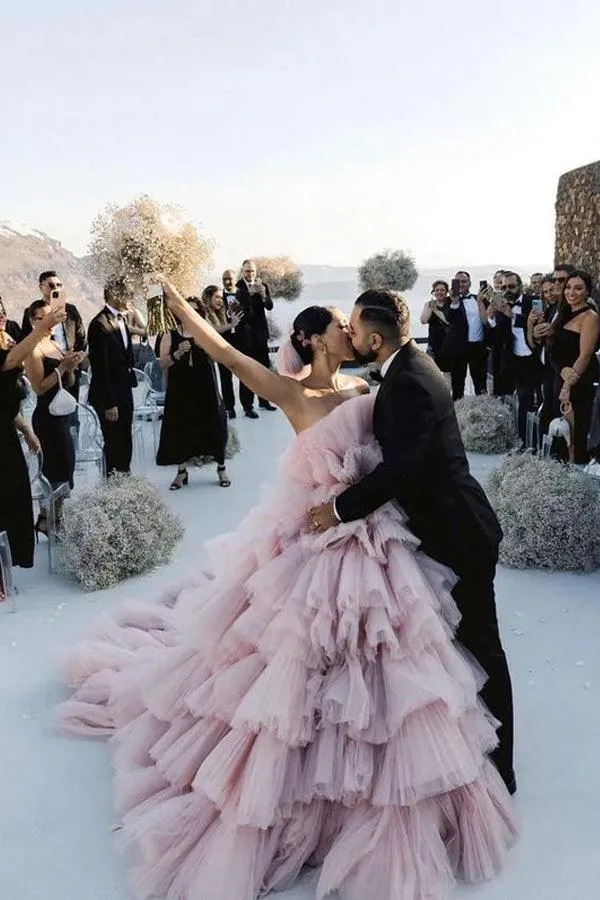 Layers Tulle Ball Gown Wedding Dress Drama Pink Wedding Dress TN333
