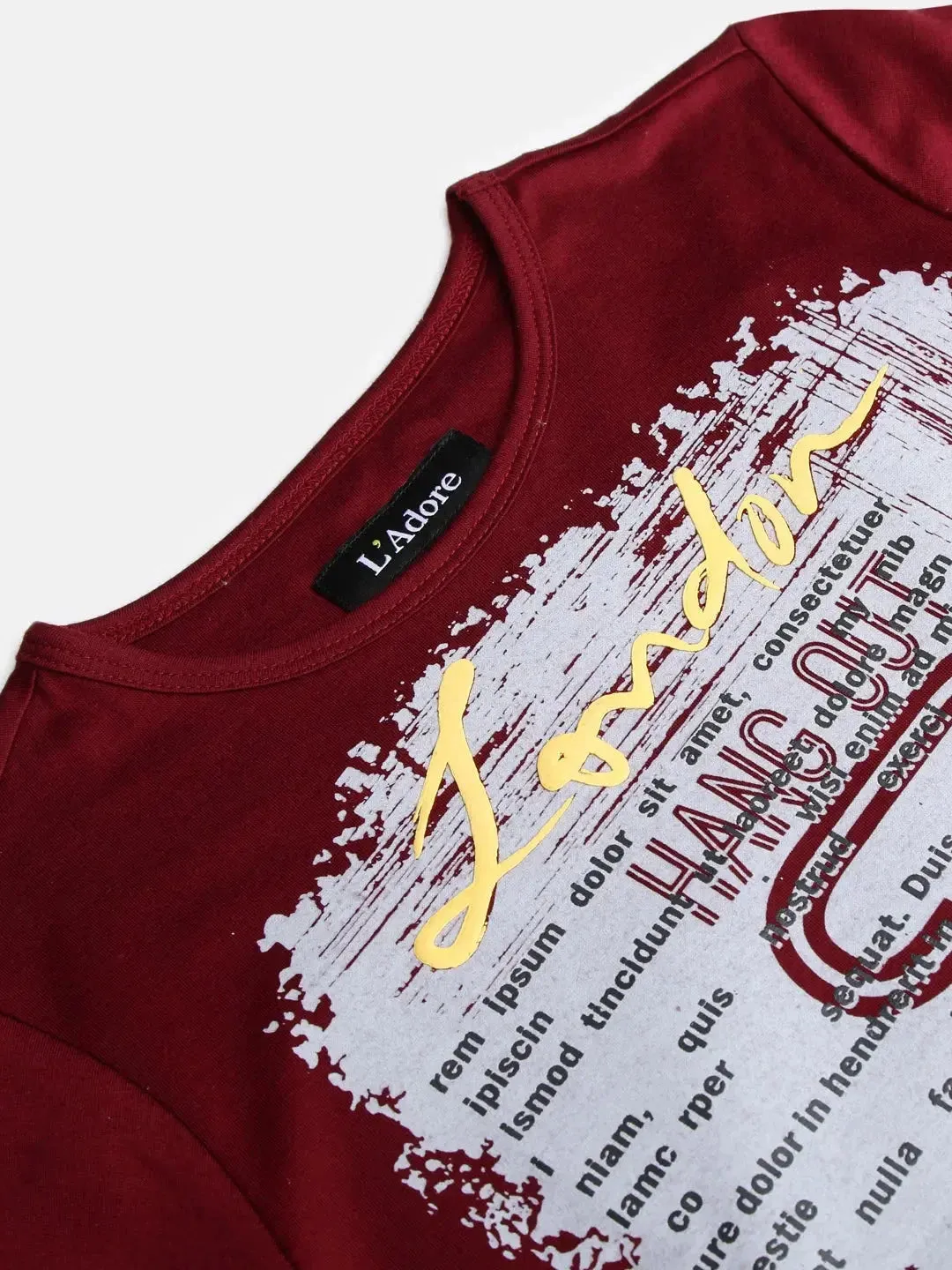 Maroon Cool Printed Round Neck Cotton T-shirt
