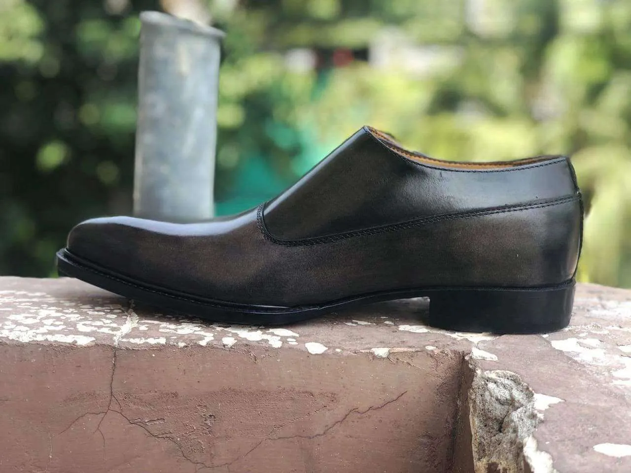 Men's Leather Monk Strap Black Derby Shoes