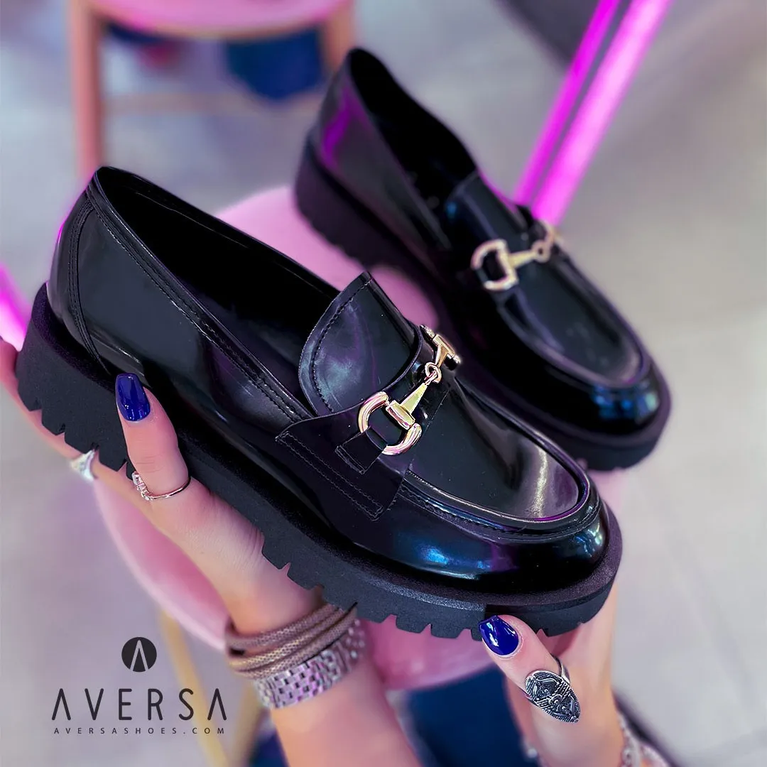 Mocassino Mark nero con accessorio oro