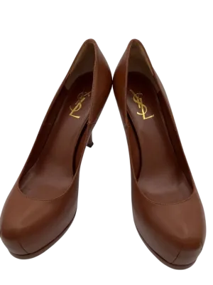 NEW YSL Cognac Leather Tribtoo Platform Heels
