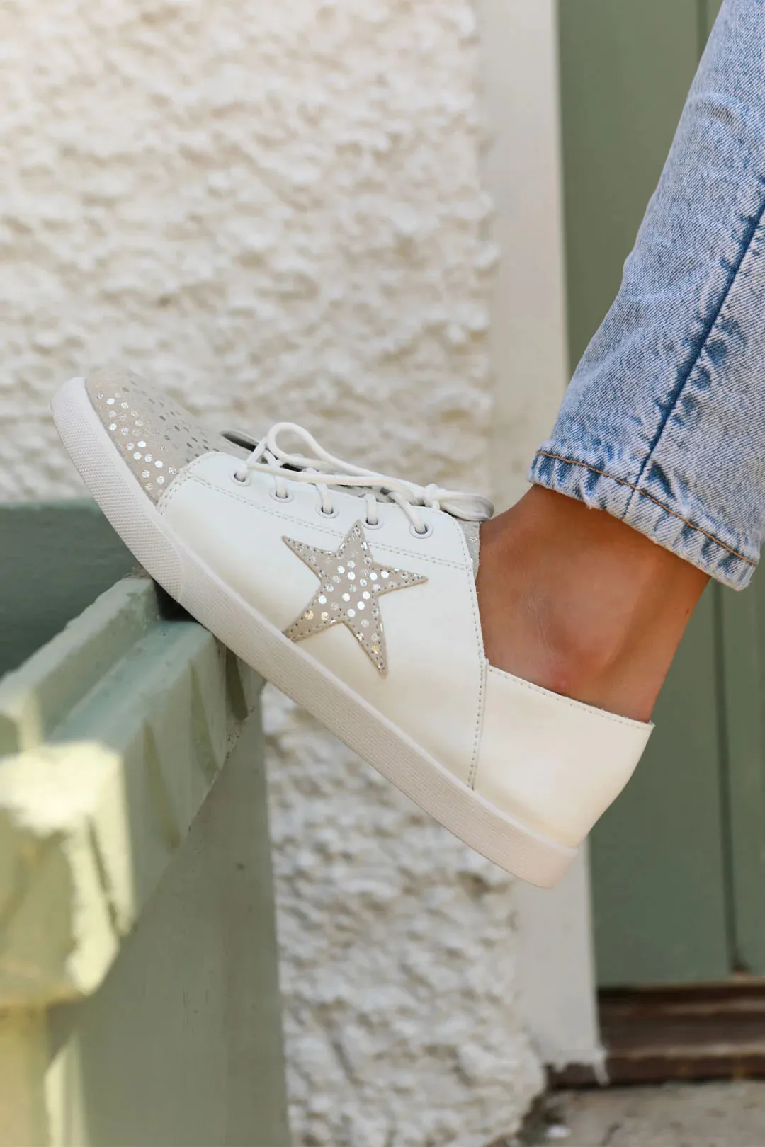 Nicki Sneaker White & Silver Champagne Spots