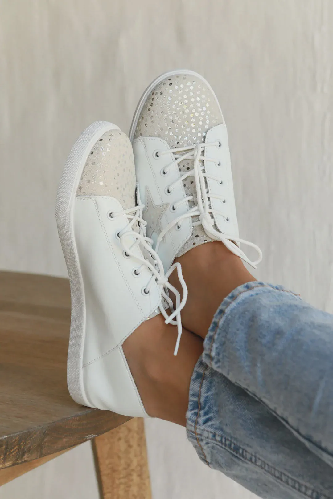 Nicki Sneaker White & Silver Champagne Spots