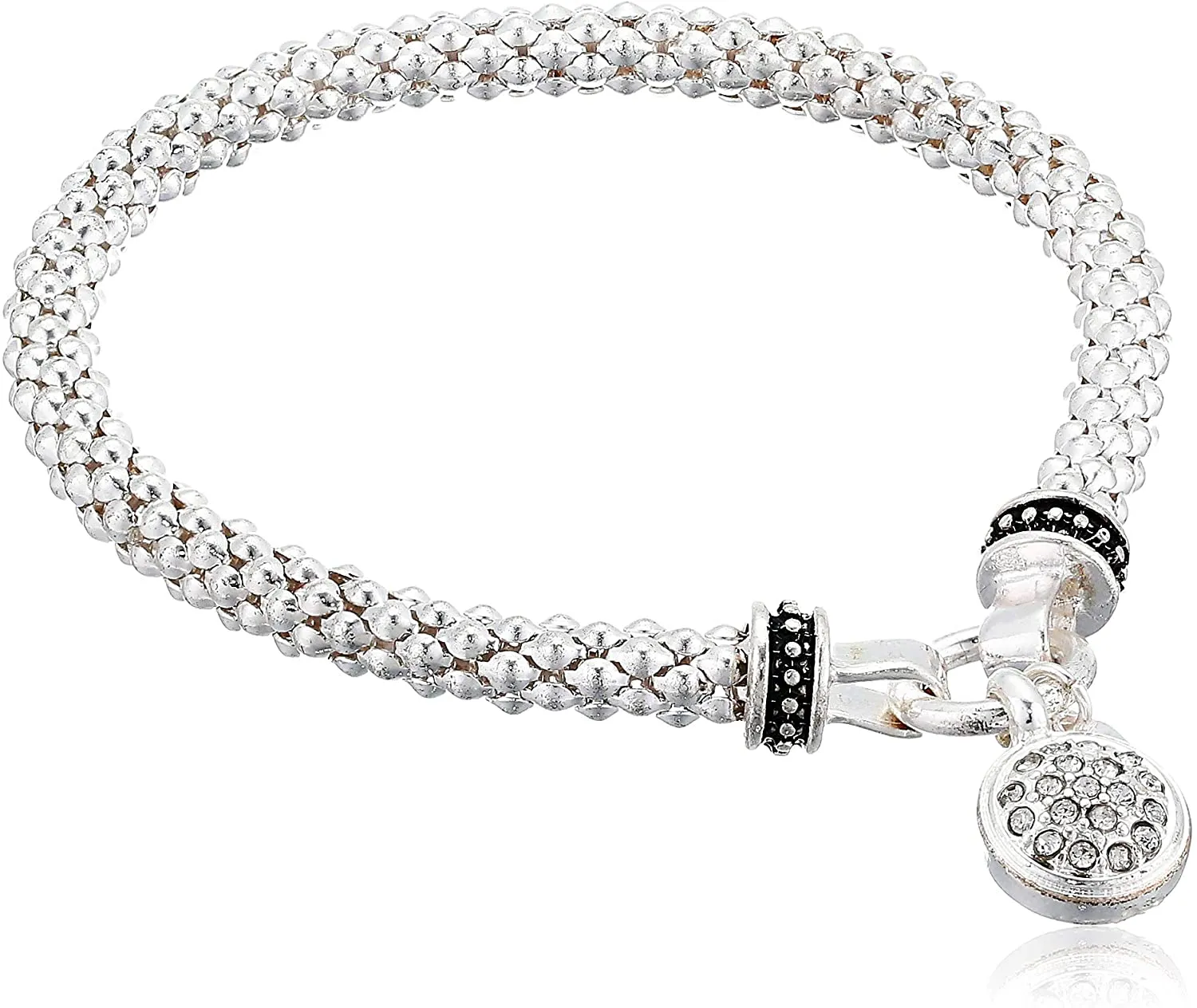 NINE WEST Women'S Silvertone Crystal Pave Circle Stretch Bracelet
