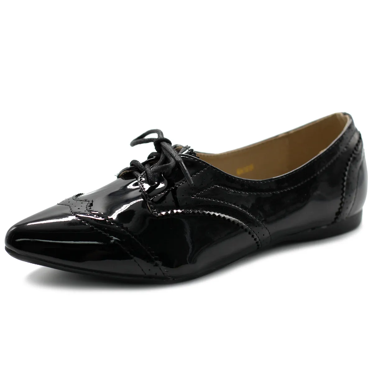 Ollio Women's Ballet Shoe Flat Enamel Pointed Toe Oxford