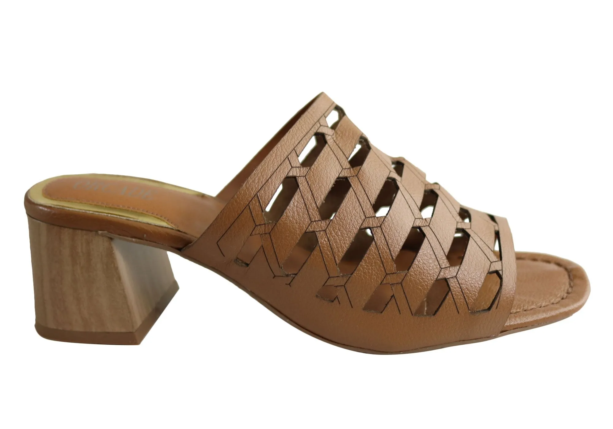 Orcade Raelene Womens Leather Mid Heel Slides Sandals Made In Brazil