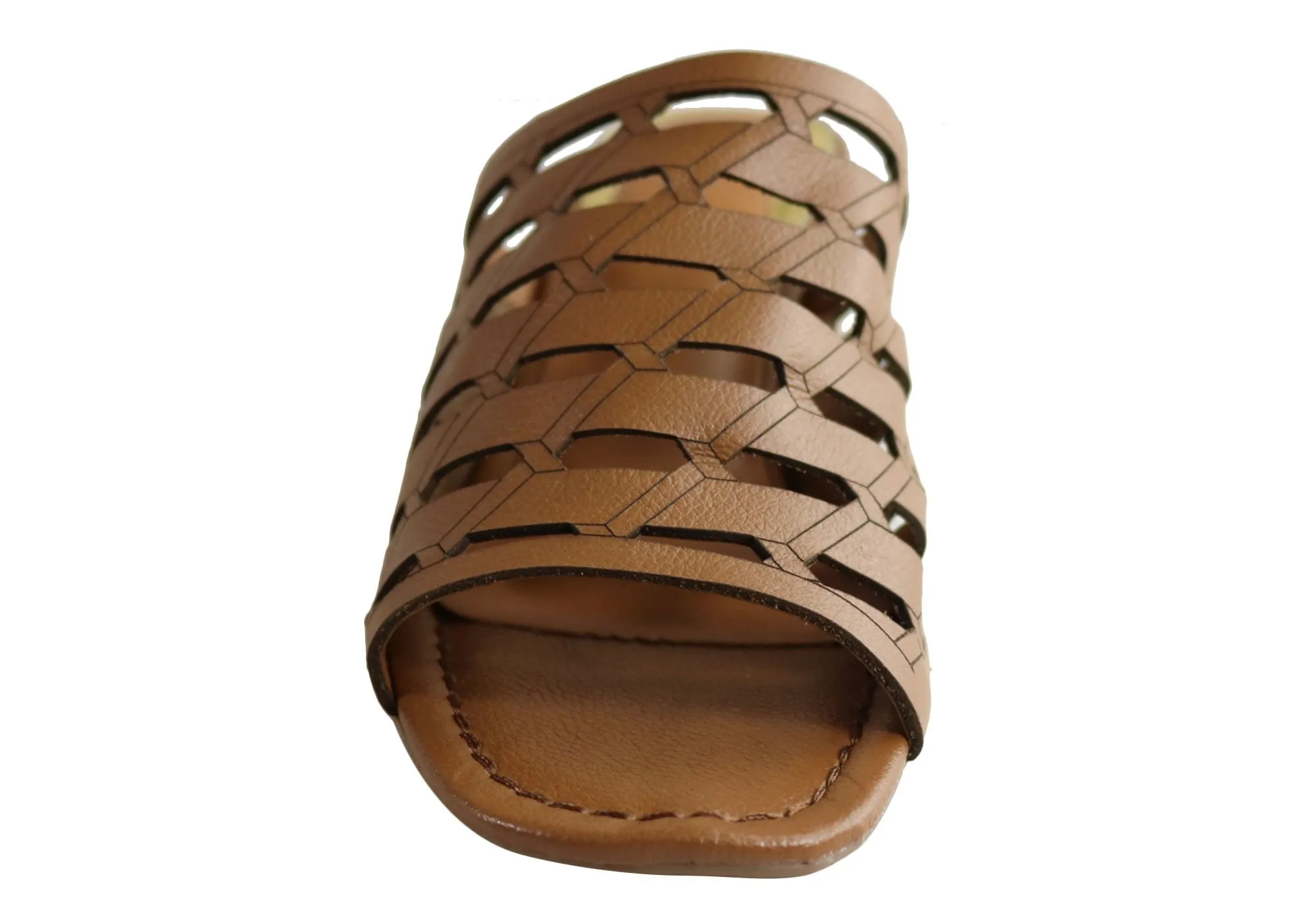 Orcade Raelene Womens Leather Mid Heel Slides Sandals Made In Brazil