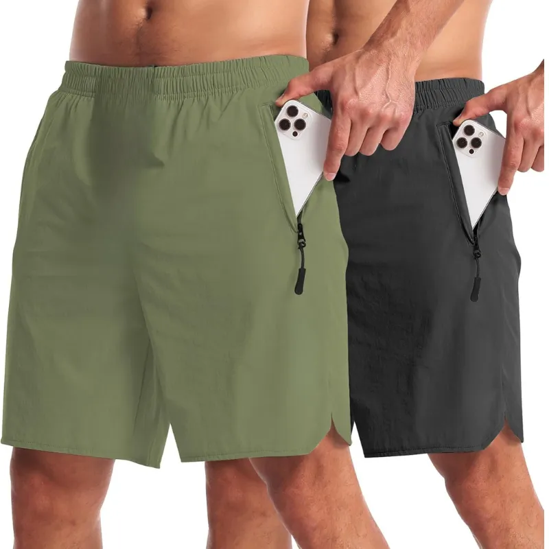 Pack 2 Lightweight Athletic Shorts – Secure Fit With Zipper Pockets