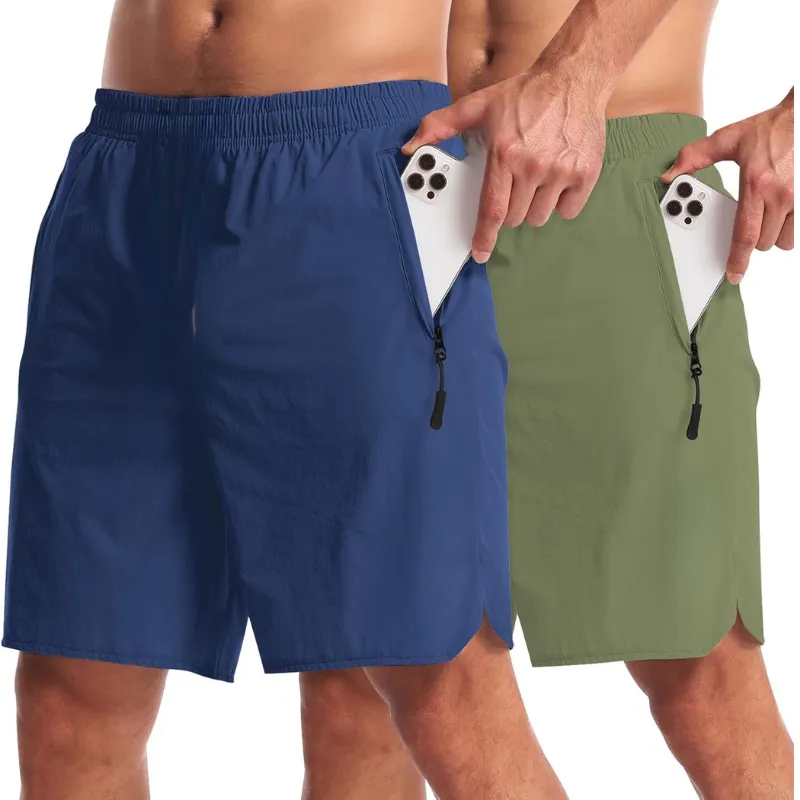 Pack 2 Lightweight Athletic Shorts – Secure Fit With Zipper Pockets