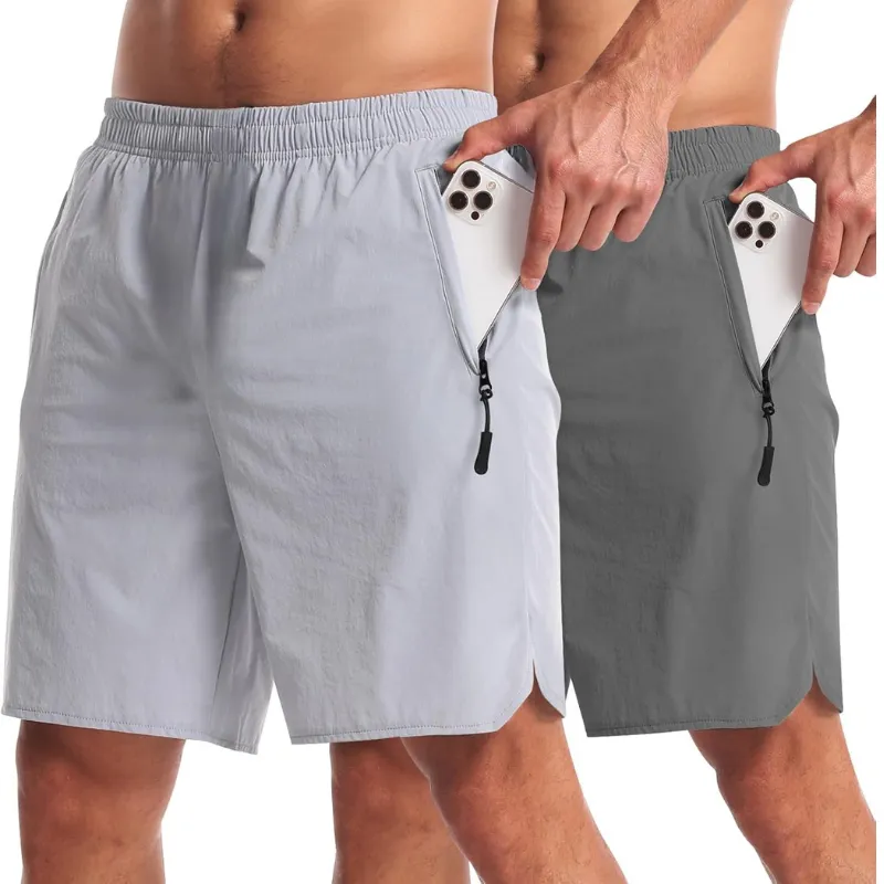 Pack 2 Lightweight Athletic Shorts – Secure Fit With Zipper Pockets
