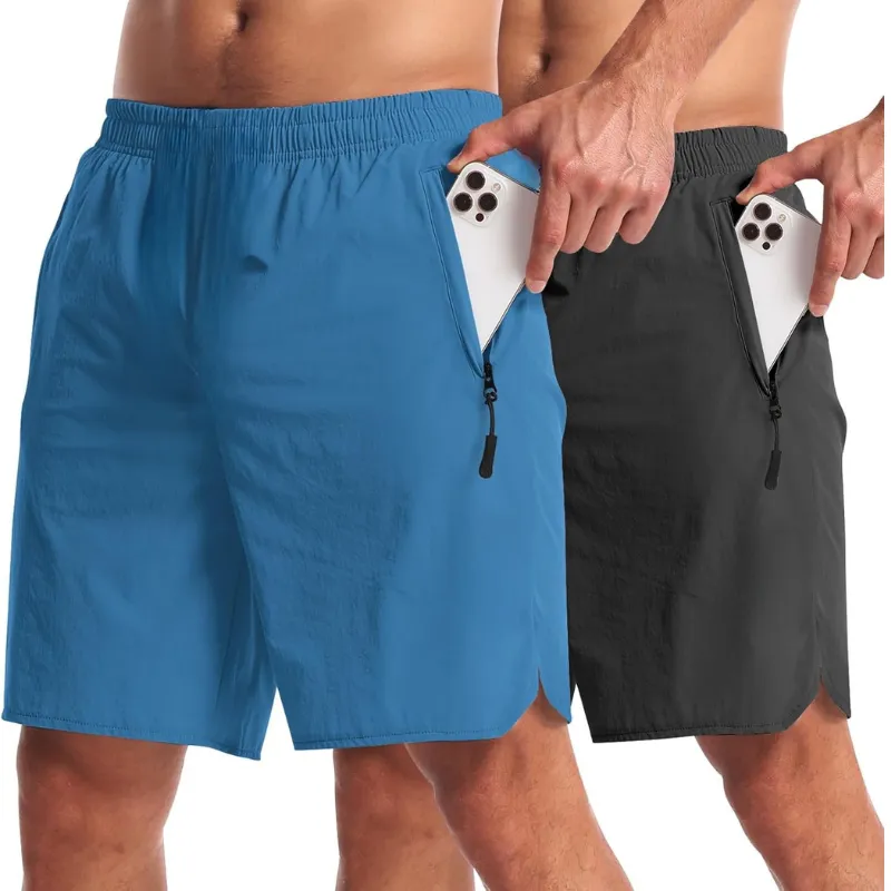 Pack 2 Lightweight Athletic Shorts – Secure Fit With Zipper Pockets
