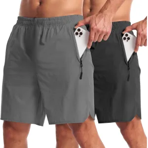 Pack 2 Lightweight Athletic Shorts – Secure Fit With Zipper Pockets