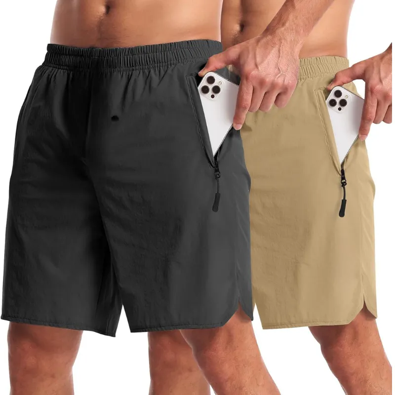 Pack 2 Lightweight Athletic Shorts – Secure Fit With Zipper Pockets