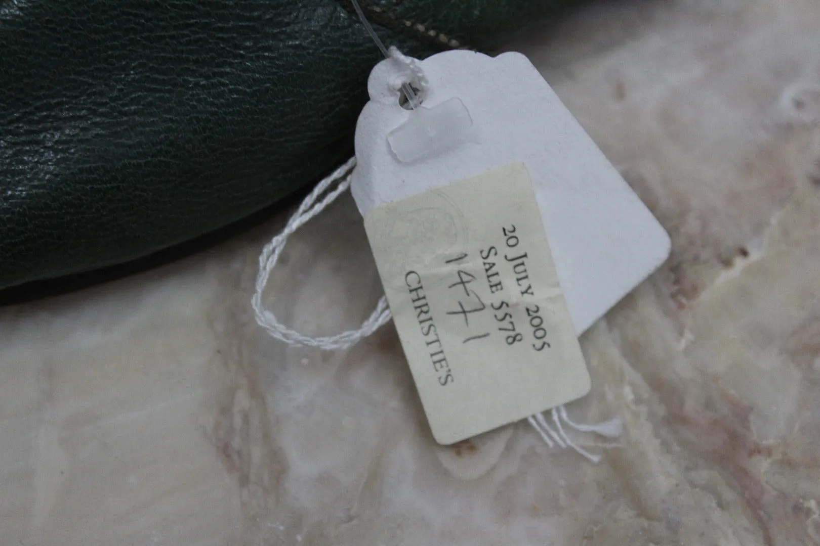Pair Childs Hand Made Green Leather Shoes