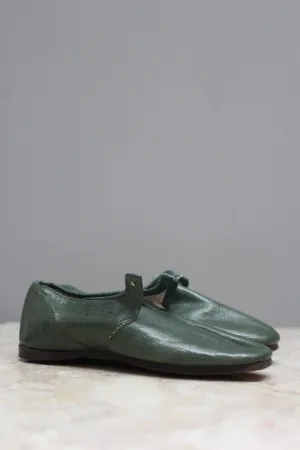 Pair Childs Hand Made Green Leather Shoes